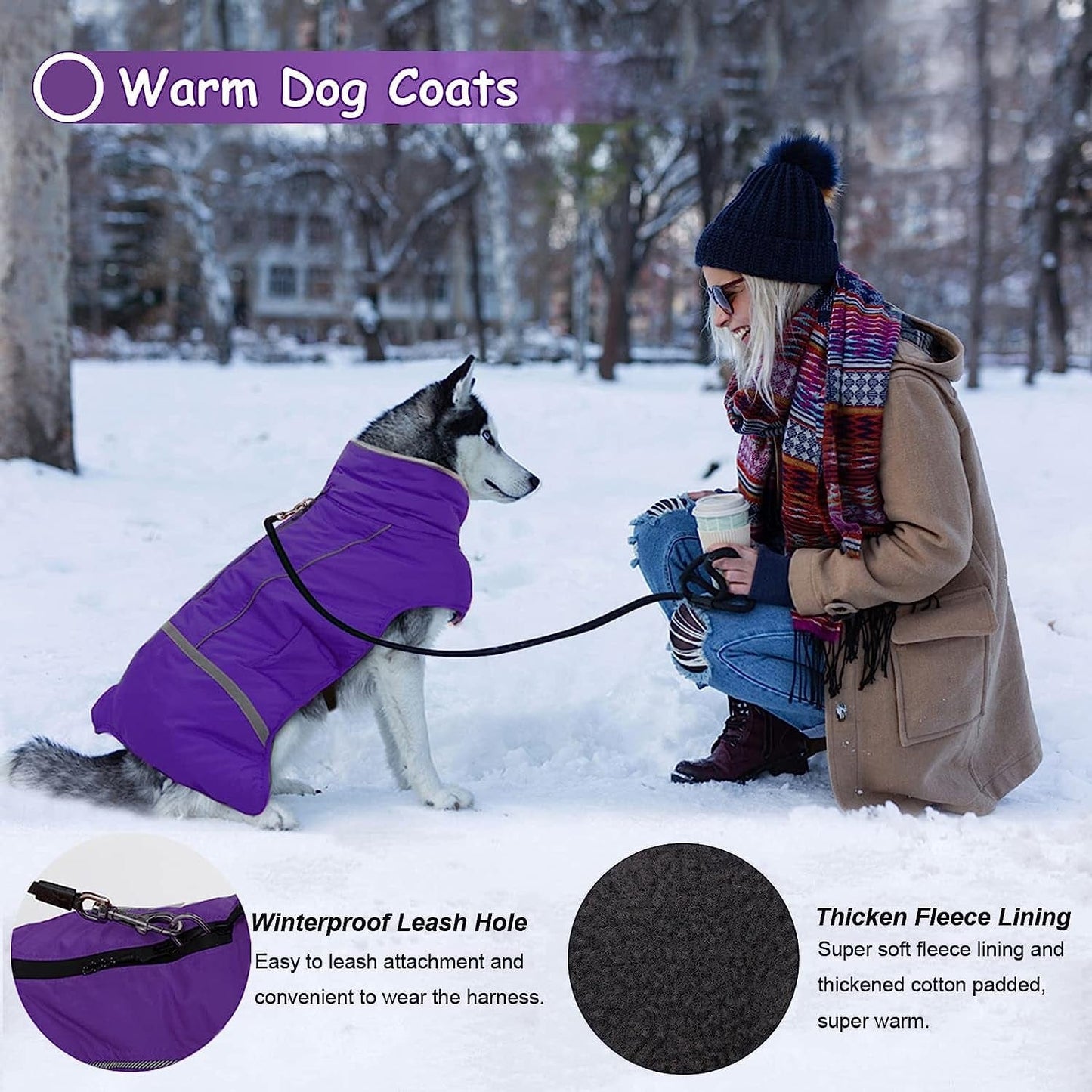 Dogcheer Warm Dog Coat, Fleece Collar Winter Dog Clothes, Reflective Pet Jacket Apparel for Cold Weather, Waterproof Windproof Puppy Snowsuit Vest for Small Medium Large Dogs Animals & Pet Supplies > Pet Supplies > Dog Supplies > Dog Apparel Dogcheer   