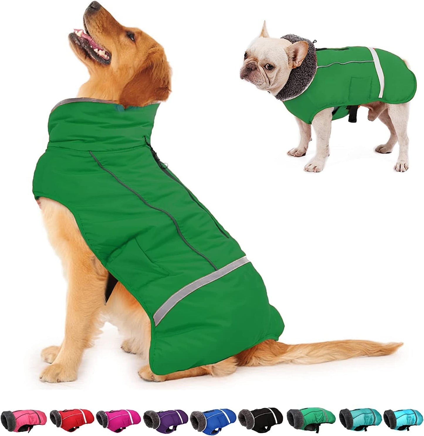 Dogcheer Warm Dog Coat, Fleece Collar Winter Dog Clothes, Reflective Pet Jacket Apparel for Cold Weather, Waterproof Windproof Puppy Snowsuit Vest for Small Medium Large Dogs Animals & Pet Supplies > Pet Supplies > Dog Supplies > Dog Apparel Dogcheer Green M(Chest Girth 14.5"-25.5") 