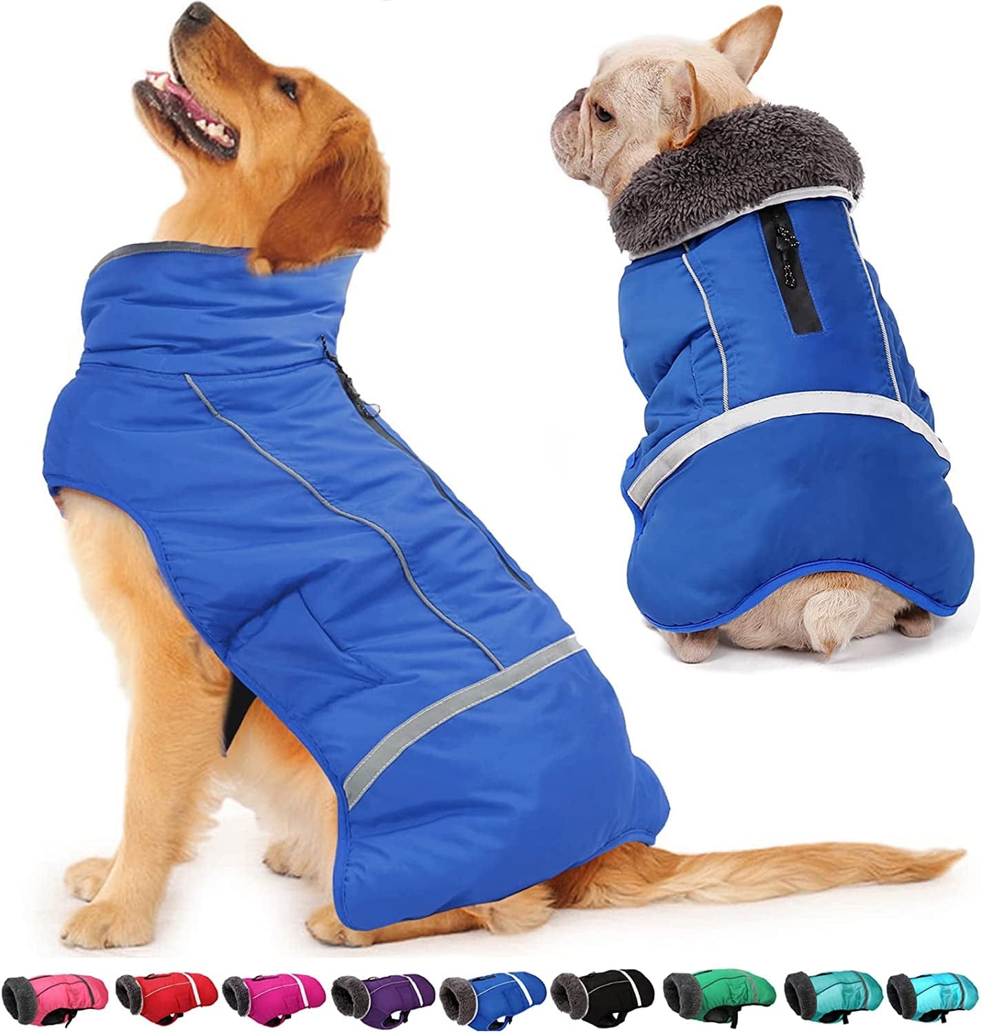 Dogcheer Warm Dog Coat, Fleece Collar Winter Dog Clothes, Reflective Pet Jacket Apparel for Cold Weather, Waterproof Windproof Puppy Snowsuit Vest for Small Medium Large Dogs Animals & Pet Supplies > Pet Supplies > Dog Supplies > Dog Apparel Dogcheer Blue M(Chest Girth 14.5"-25.5") 