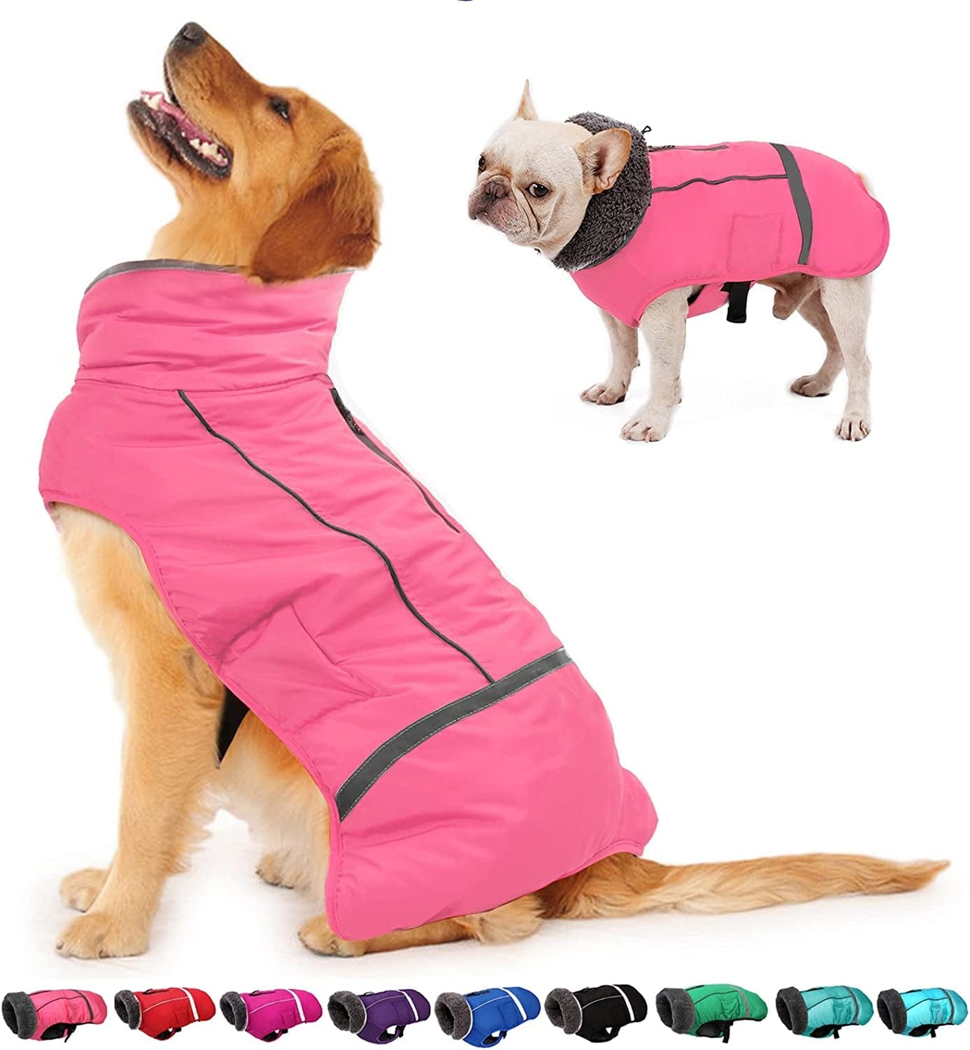 Dogcheer Warm Dog Coat, Fleece Collar Winter Dog Clothes, Reflective Pet Jacket Apparel for Cold Weather, Waterproof Windproof Puppy Snowsuit Vest for Small Medium Large Dogs Animals & Pet Supplies > Pet Supplies > Dog Supplies > Dog Apparel Dogcheer Hot Pink 3XL(Chest Girth 31.3"-43.11") 