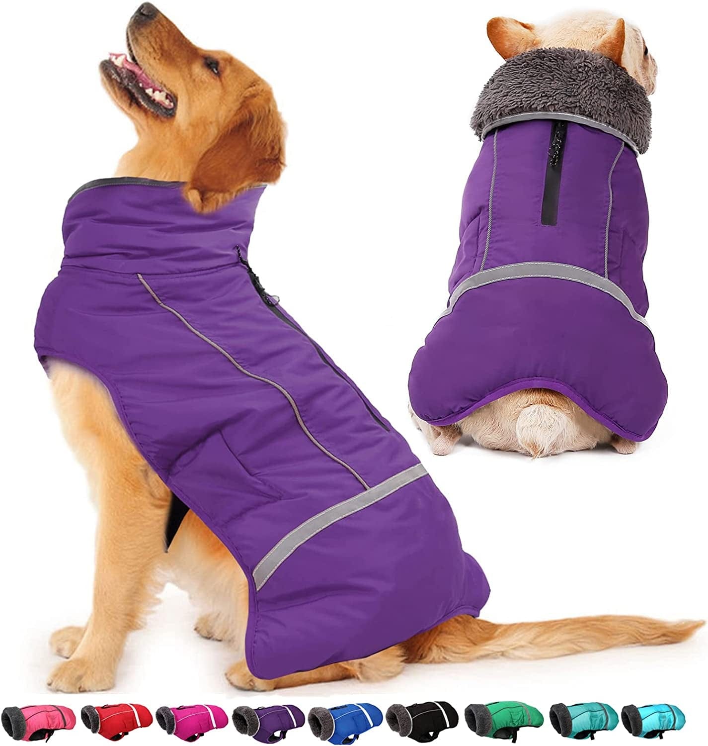 Dogcheer Warm Dog Coat, Fleece Collar Winter Dog Clothes, Reflective Pet Jacket Apparel for Cold Weather, Waterproof Windproof Puppy Snowsuit Vest for Small Medium Large Dogs Animals & Pet Supplies > Pet Supplies > Dog Supplies > Dog Apparel Dogcheer Purple M(Chest Girth 14.5"-25.5") 