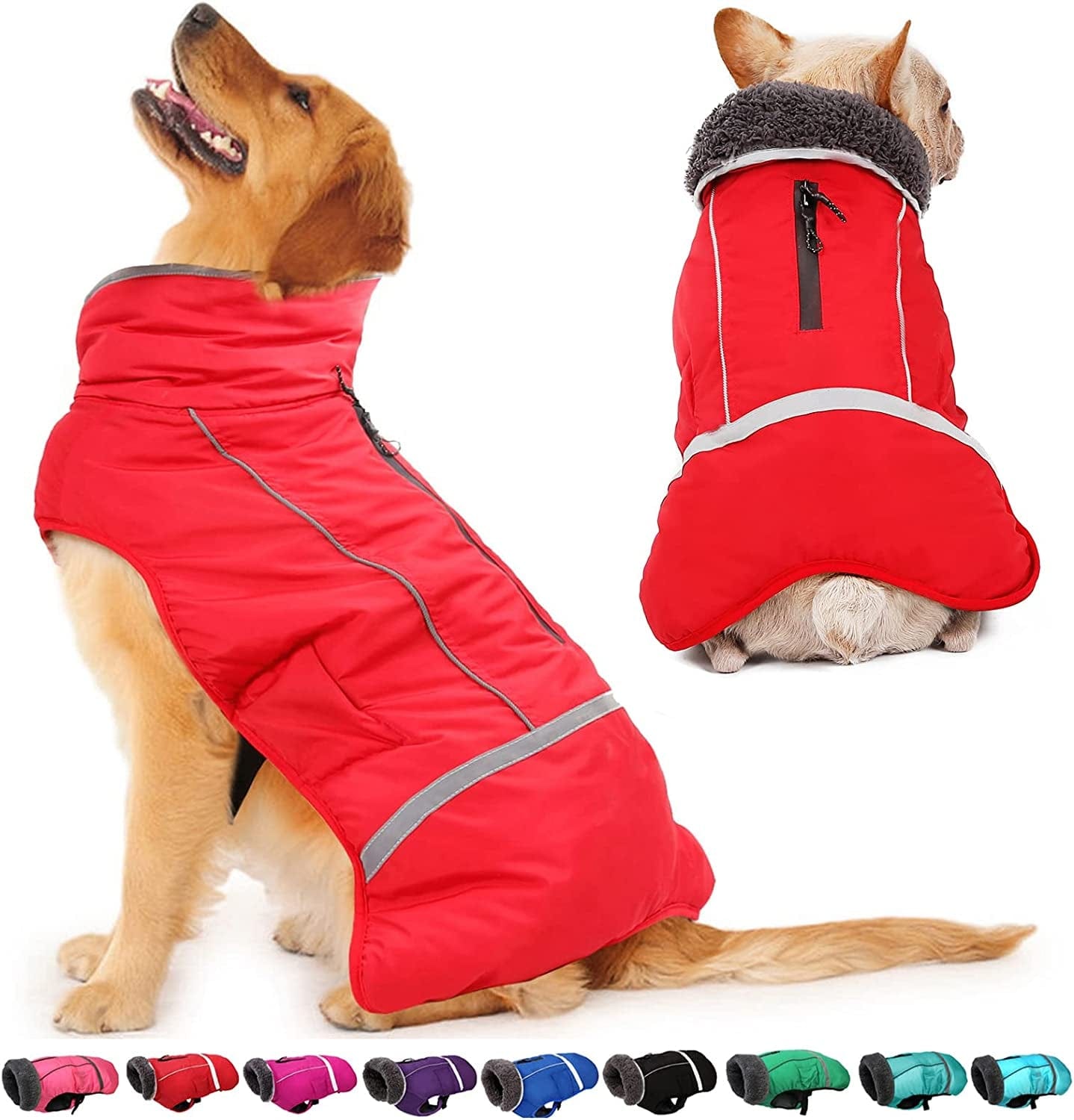 Dogcheer Warm Dog Coat, Fleece Collar Winter Dog Clothes, Reflective Pet Jacket Apparel for Cold Weather, Waterproof Windproof Puppy Snowsuit Vest for Small Medium Large Dogs Animals & Pet Supplies > Pet Supplies > Dog Supplies > Dog Apparel Dogcheer Red M(Chest Girth 14.5"-25.5") 