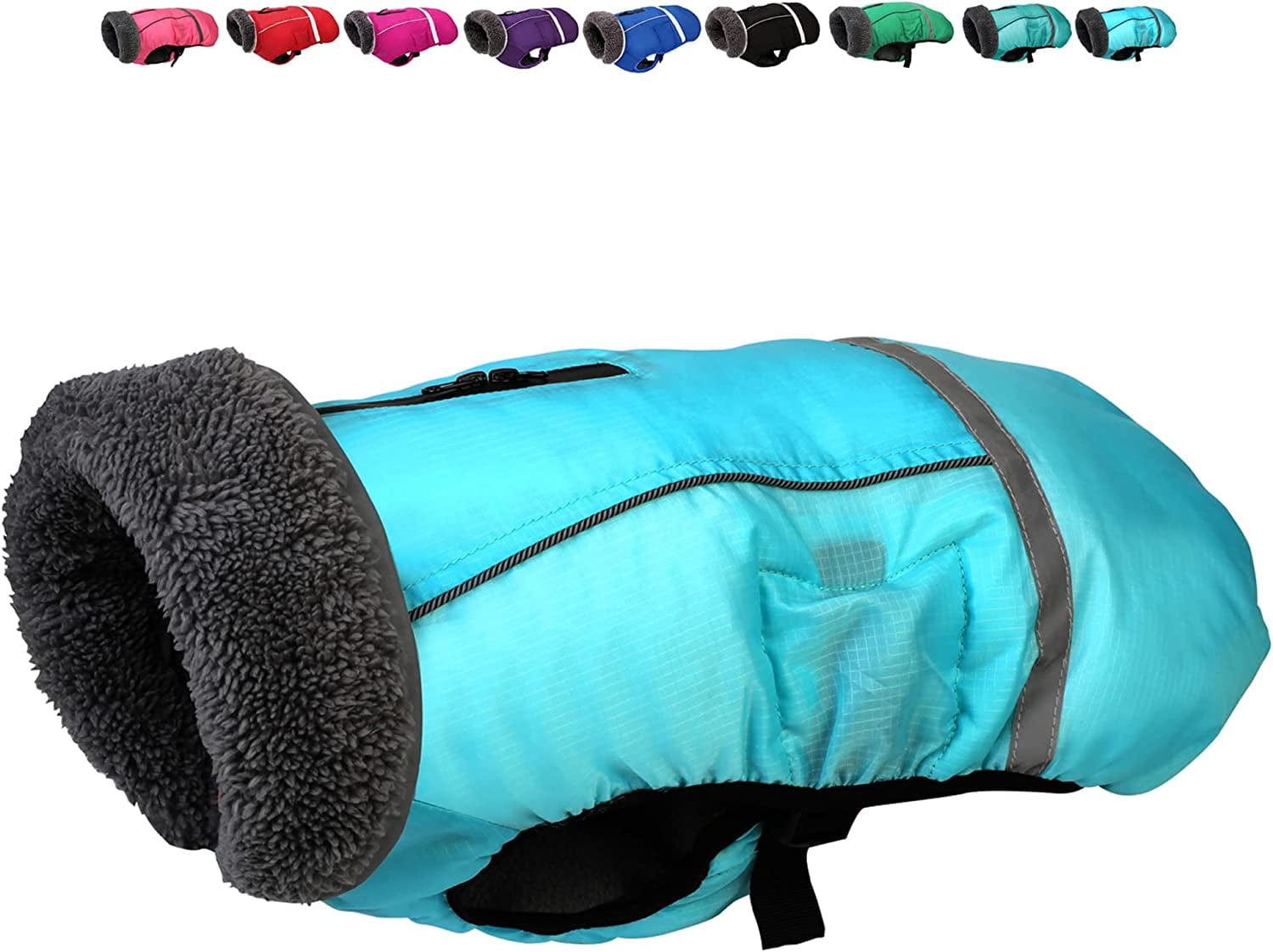 Dogcheer Warm Dog Coat, Fleece Collar Winter Dog Clothes, Reflective Pet Jacket Apparel for Cold Weather, Waterproof Windproof Puppy Snowsuit Vest for Small Medium Large Dogs Animals & Pet Supplies > Pet Supplies > Dog Supplies > Dog Apparel Dogcheer Light Blue M(Chest Girth 14.5"-25.5") 