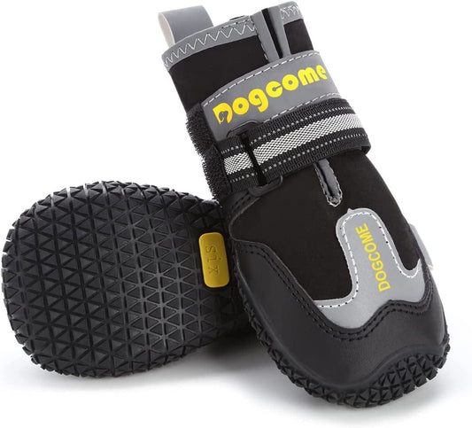 DOGCOME Dog Shoes, Boots for Small Large Medium Dogs, Rain Booties Winter Snow Waterproof, Rugged Anti-Slip Sole, Breathable Paw Protectors with Reflective Front&Back, Extended Pull Ring, 4-Pack(#5) Animals & Pet Supplies > Pet Supplies > Dog Supplies > Dog Apparel DOGCOME #5  