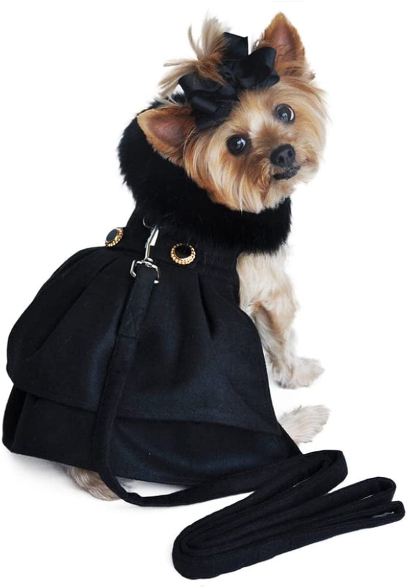 DOGGIE DESIGN Black Wool and Black Fur Dog Harness Coat (L) Animals & Pet Supplies > Pet Supplies > Dog Supplies > Dog Apparel Doggie Design Large  