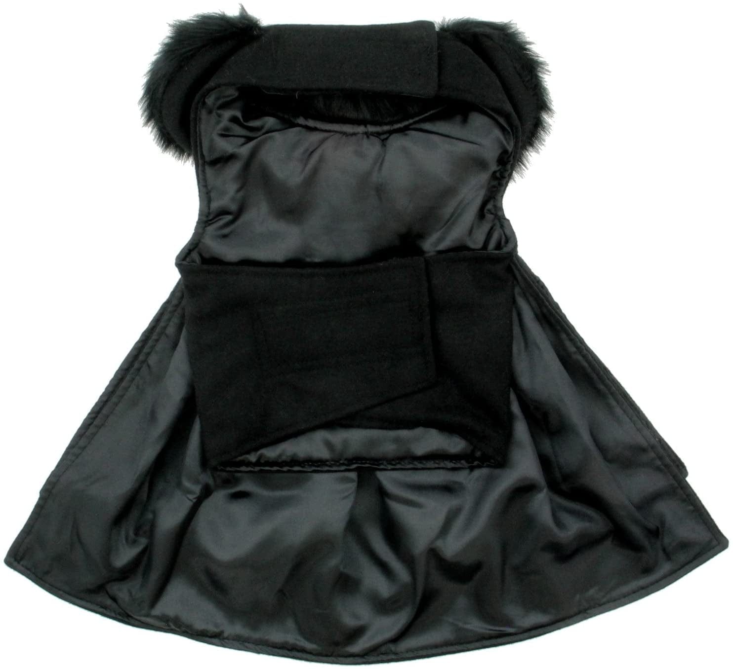 DOGGIE DESIGN Black Wool and Black Fur Dog Harness Coat (L) Animals & Pet Supplies > Pet Supplies > Dog Supplies > Dog Apparel Doggie Design   