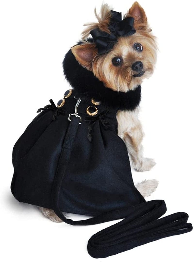 DOGGIE DESIGN Black Wool and Black Fur Dog Harness Coat (L) Animals & Pet Supplies > Pet Supplies > Dog Supplies > Dog Apparel Doggie Design s  