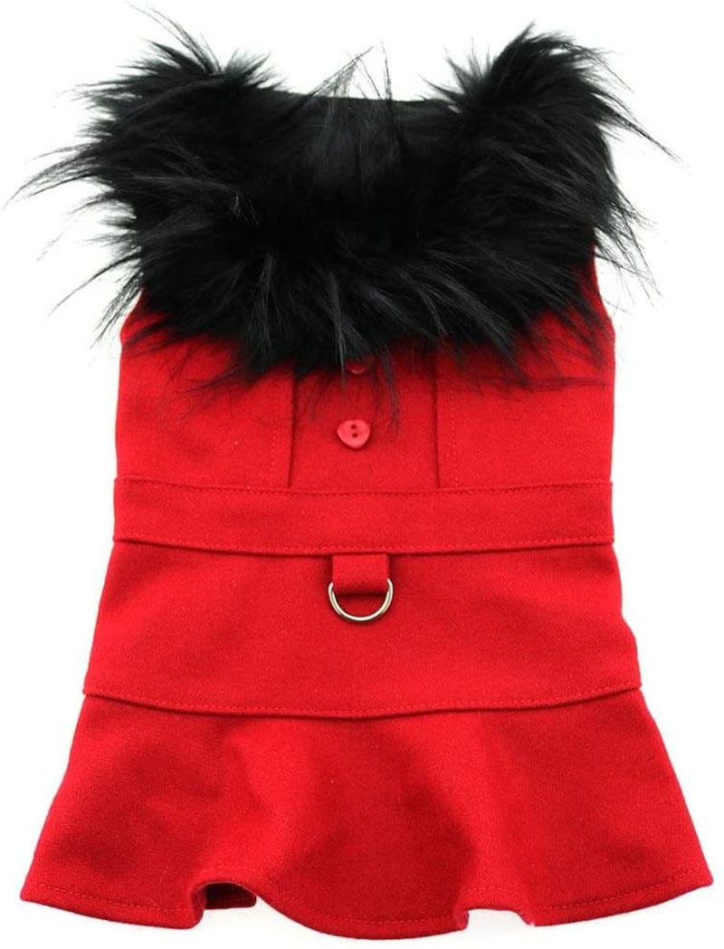 DOGGIE DESIGN Wool Fur Trimmed Dog Harness Coat with Leash (XS, Red) Animals & Pet Supplies > Pet Supplies > Dog Supplies > Dog Apparel Doggie Design   