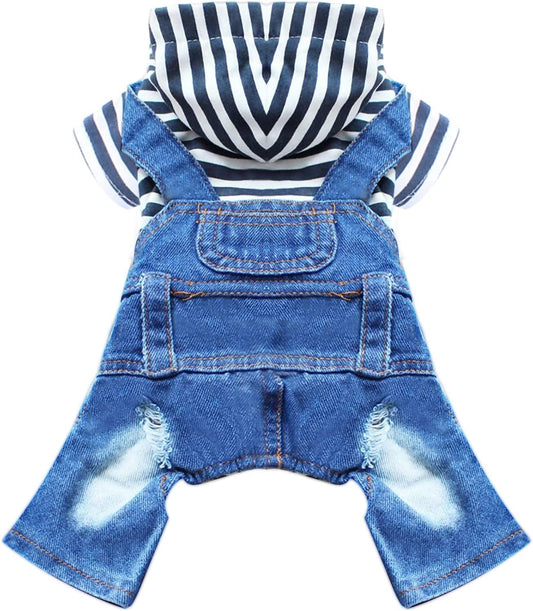 DOGGYZSTYLE Pet Dog Cat Hoodies Clothes Black Striped Denim Outfits Blue Jeans Jumpsuits One-Piece Jacket Costumes Apparel Hooded Coats for Small Puppy Medium Dogs(Blue,X-Small) Animals & Pet Supplies > Pet Supplies > Dog Supplies > Dog Apparel YIWU KUCHONG E-commerce Firm Blue XX-Large (Pack of 1) 