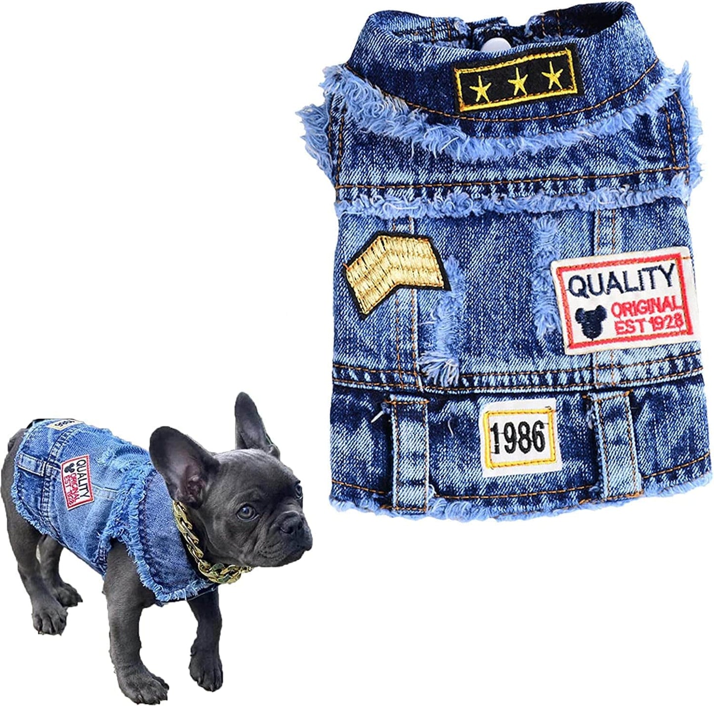 DOGGYZSTYLE Pet Vests Dog Denim Jacket Hoodies Puppy Jacket for Small Medium Dogs (XS, Blue Print) Animals & Pet Supplies > Pet Supplies > Dog Supplies > Dog Apparel YIWU KUCHONG E-commerce Firm Blue print Medium (Pack of 1) 