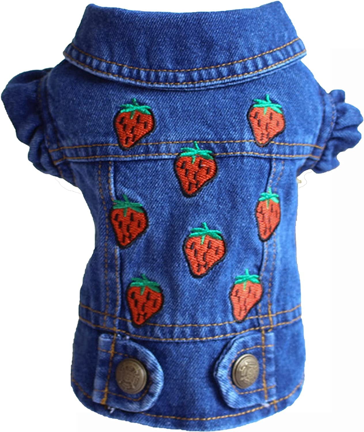 DOGGYZSTYLE Pet Vests Dog Denim Jacket Hoodies Puppy Jacket for Small Medium Dogs (XS, Blue Print) Animals & Pet Supplies > Pet Supplies > Dog Supplies > Dog Apparel YIWU KUCHONG E-commerce Firm Strawberry X-Large (Pack of 1) 