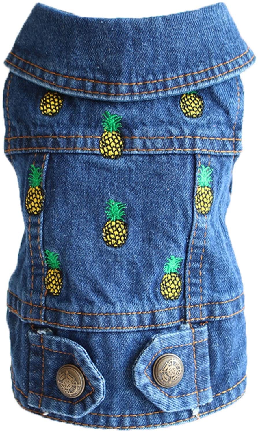 DOGGYZSTYLE Pet Vests Dog Denim Jacket Hoodies Puppy Jacket for Small Medium Dogs (XS, Blue Print) Animals & Pet Supplies > Pet Supplies > Dog Supplies > Dog Apparel YIWU KUCHONG E-commerce Firm pineapple X-Large (Pack of 1) 