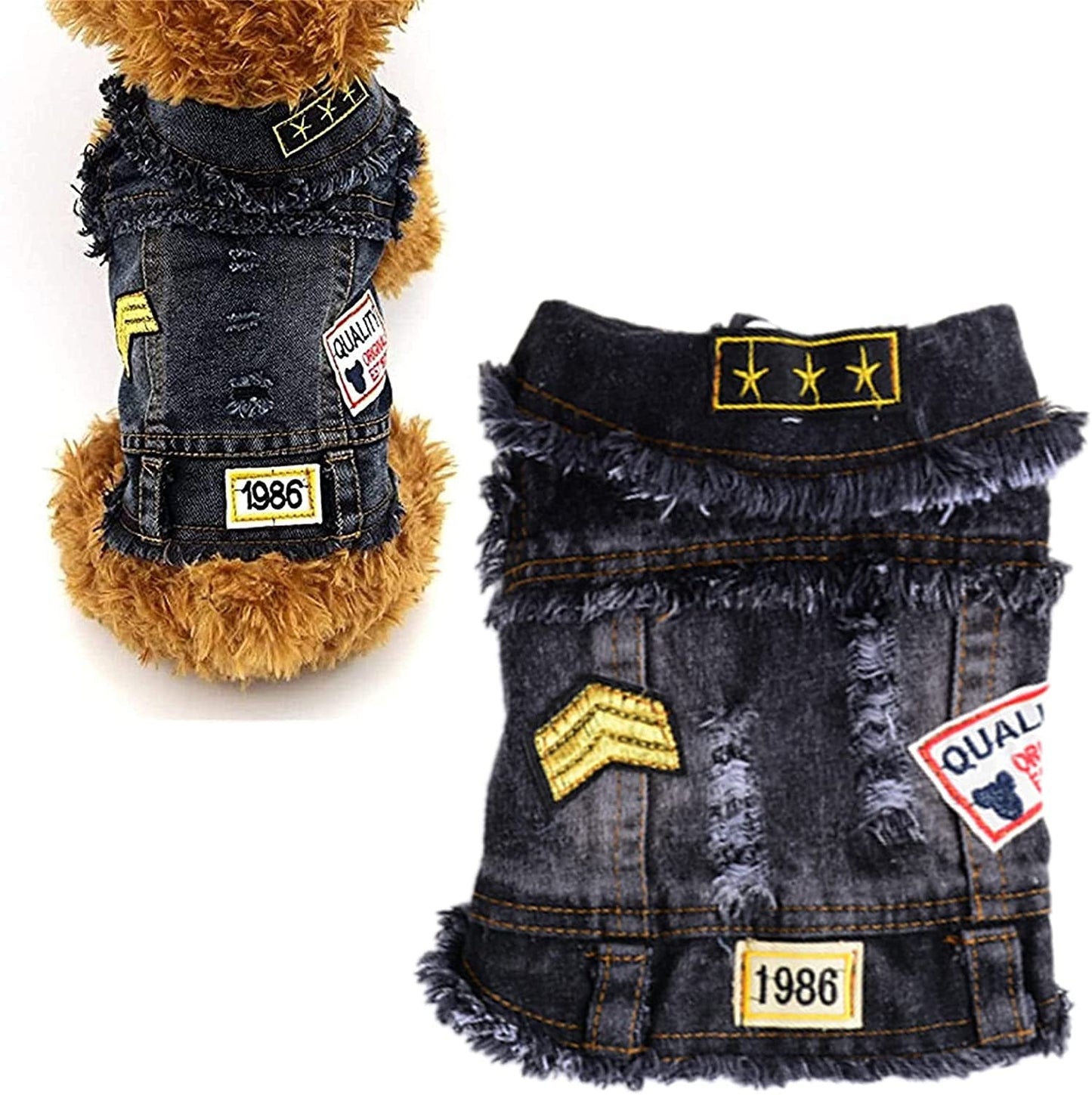 DOGGYZSTYLE Pet Vests Dog Denim Jacket Hoodies Puppy Jacket for Small Medium Dogs (XS, Blue Print) Animals & Pet Supplies > Pet Supplies > Dog Supplies > Dog Apparel YIWU KUCHONG E-commerce Firm Black print X-Small (Pack of 1) 