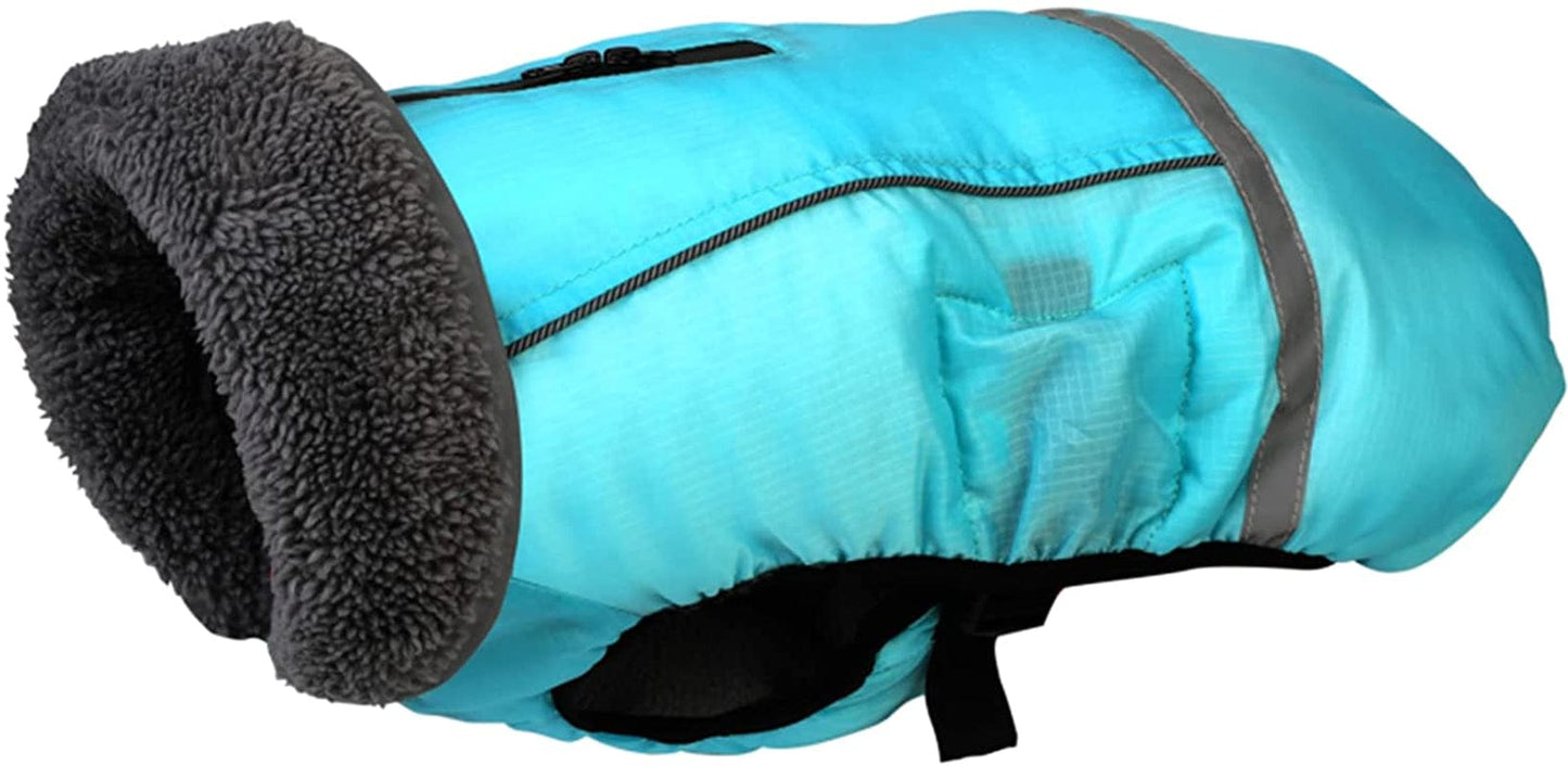 Doglay Dog Winter Coat with Thicken Furry Collar, Reflective Warm Pet Jacket Fleece Lining Waterproof Windproof Dog Clothes for Cold Weather, Soft Puppy Vest Apparel for Small Medium Large Dogs Animals & Pet Supplies > Pet Supplies > Dog Supplies > Dog Apparel Doglay Light Blue 3XL(Chest :31.5-43.31" , Back : 27.17") 