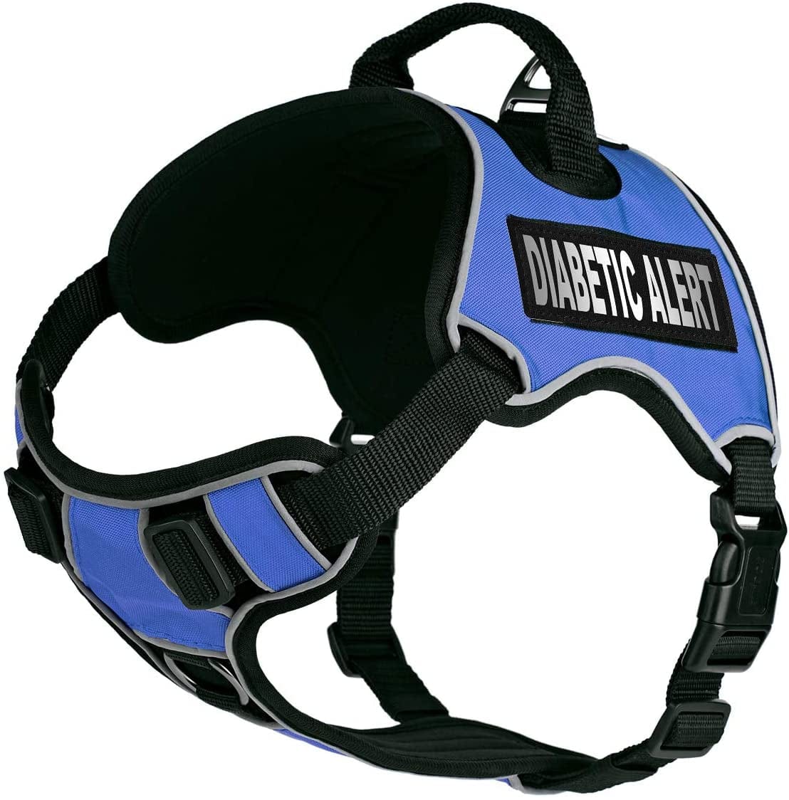 Dogline Quest No-Pull Dog Harness with Diabetic Alert Reflective Removable Patches Reflective Soft Comfortable Dog Vest with Quick Release Dual Buckles Black Hardware and Handle 18 to 22 in Aztec Animals & Pet Supplies > Pet Supplies > Dog Supplies > Dog Apparel Dogline Blue Girth 18 to 22" 