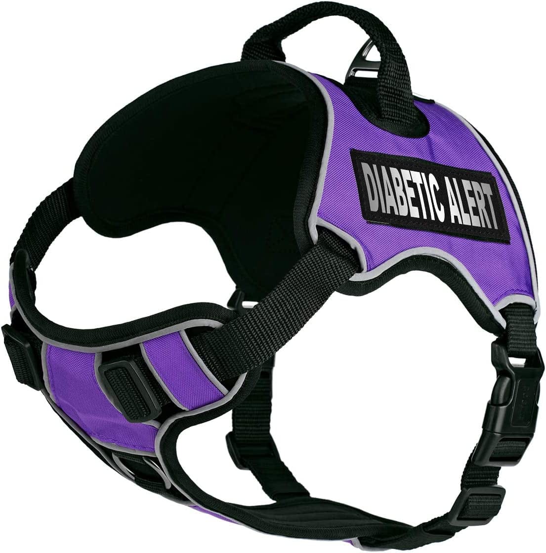 Dogline Quest No-Pull Dog Harness with Diabetic Alert Reflective Removable Patches Reflective Soft Comfortable Dog Vest with Quick Release Dual Buckles Black Hardware and Handle 18 to 22 in Aztec Animals & Pet Supplies > Pet Supplies > Dog Supplies > Dog Apparel Dogline Purple Girth 18 to 22" 