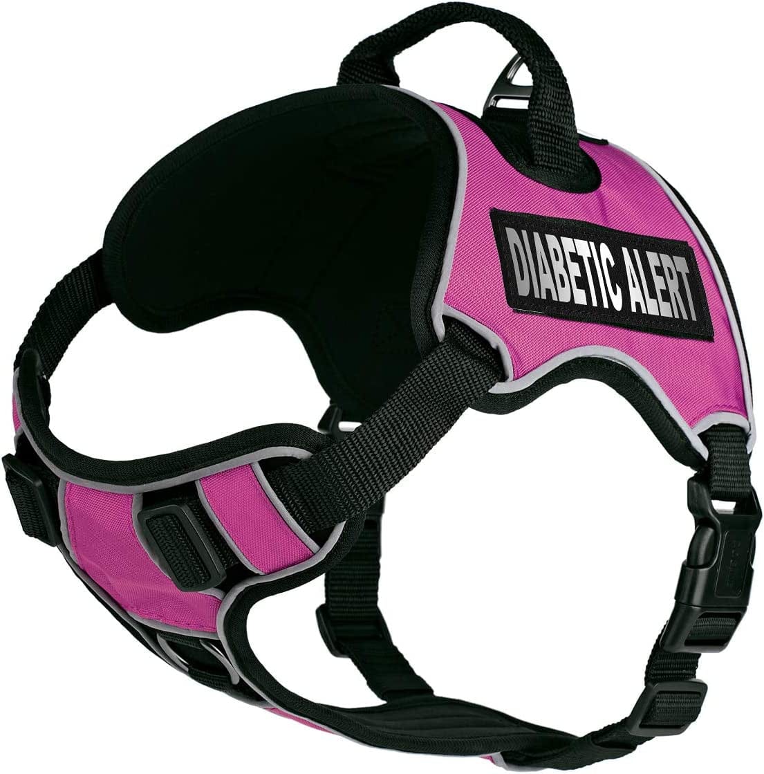 Dogline Quest No-Pull Dog Harness with Diabetic Alert Reflective Removable Patches Reflective Soft Comfortable Dog Vest with Quick Release Dual Buckles Black Hardware and Handle 18 to 22 in Aztec Animals & Pet Supplies > Pet Supplies > Dog Supplies > Dog Apparel Dogline Pink Girth 18 to 22" 