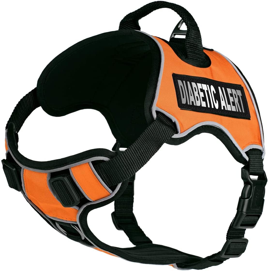 Dogline Quest No-Pull Dog Harness with Diabetic Alert Reflective Removable Patches Reflective Soft Comfortable Dog Vest with Quick Release Dual Buckles Black Hardware and Handle 18 to 22 in Aztec Animals & Pet Supplies > Pet Supplies > Dog Supplies > Dog Apparel Dogline Orange Girth 18 to 22" 