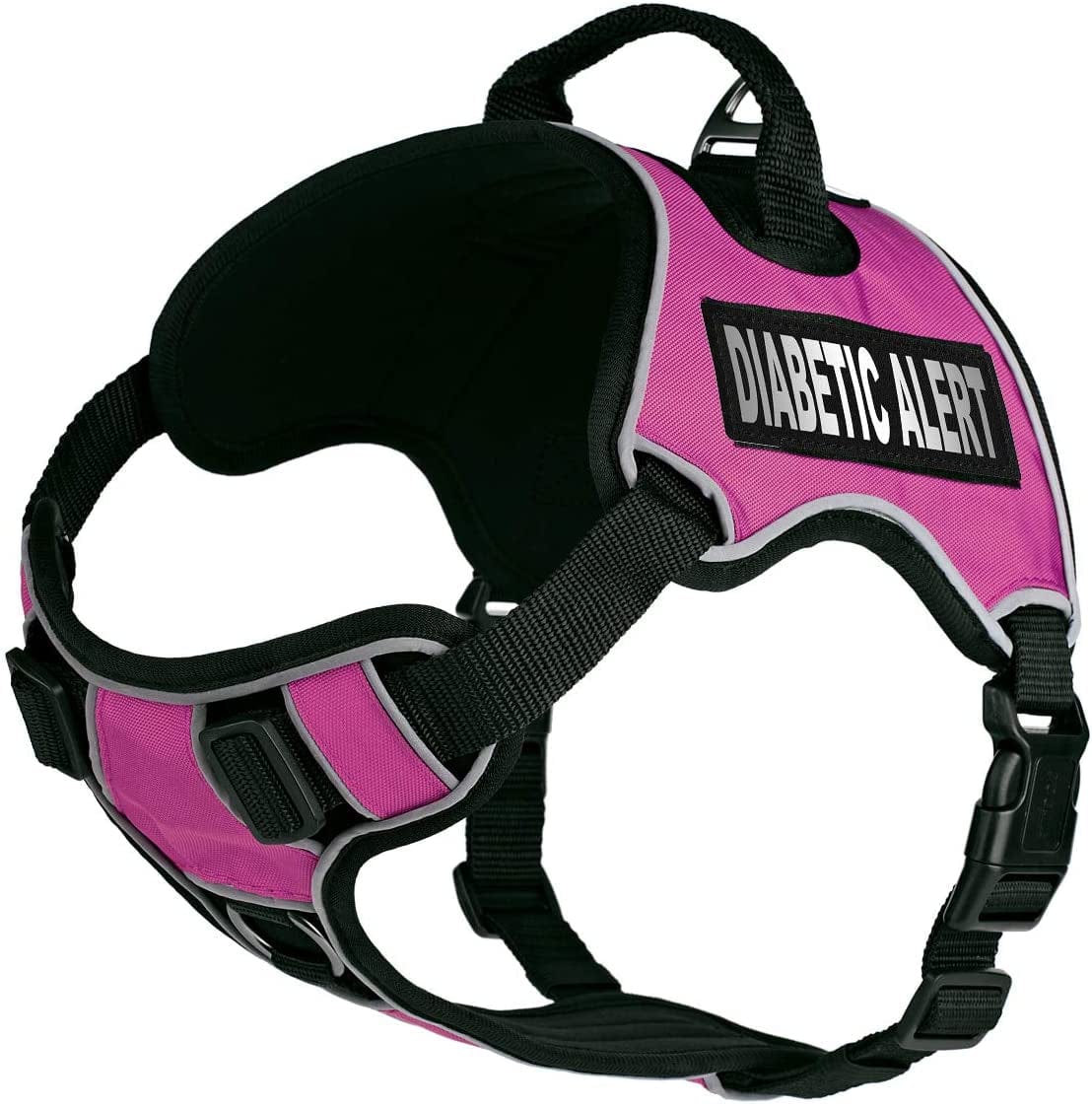 Dogline Quest No-Pull Dog Harness with Diabetic Alert Reflective Removable Patches Reflective Soft Comfortable Dog Vest with Quick Release Dual Buckles Black Hardware and Handle 18 to 22 in Aztec Animals & Pet Supplies > Pet Supplies > Dog Supplies > Dog Apparel Dogline Pink Girth 32 to 40" 