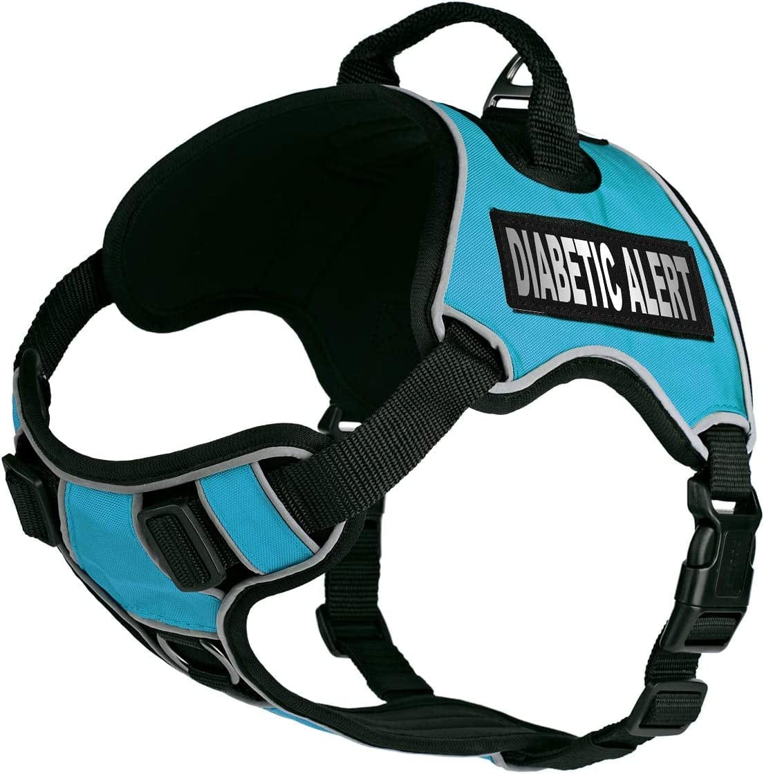 Dogline Quest No-Pull Dog Harness with Diabetic Alert Reflective Removable Patches Reflective Soft Comfortable Dog Vest with Quick Release Dual Buckles Black Hardware and Handle 18 to 22 in Aztec Animals & Pet Supplies > Pet Supplies > Dog Supplies > Dog Apparel Dogline Teal Girth 18 to 22" 