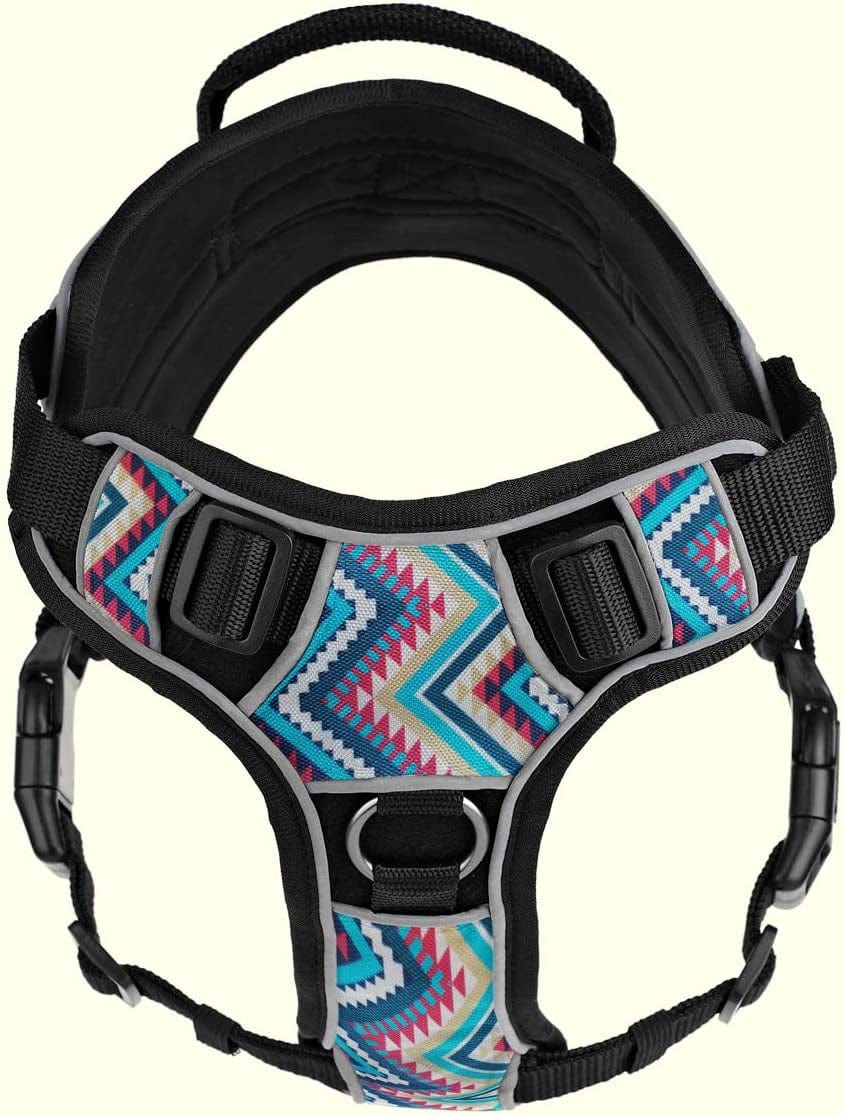 Dogline Quest No-Pull Dog Harness with Diabetic Alert Reflective Removable Patches Reflective Soft Comfortable Dog Vest with Quick Release Dual Buckles Black Hardware and Handle 18 to 22 in Aztec Animals & Pet Supplies > Pet Supplies > Dog Supplies > Dog Apparel Dogline   