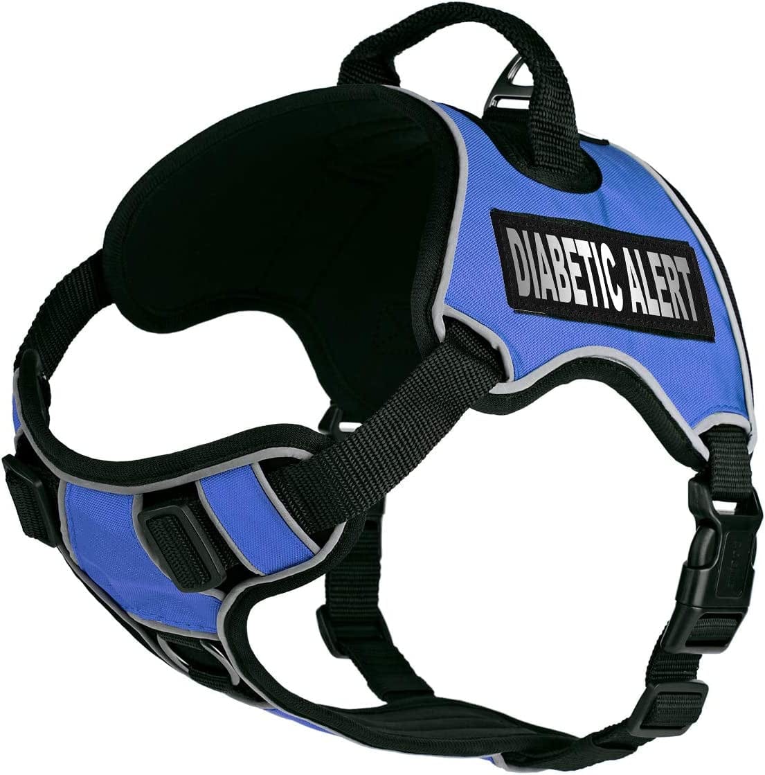 Dogline Quest No-Pull Dog Harness with Diabetic Alert Reflective Removable Patches Reflective Soft Comfortable Dog Vest with Quick Release Dual Buckles Black Hardware and Handle 18 to 22 in Aztec Animals & Pet Supplies > Pet Supplies > Dog Supplies > Dog Apparel Dogline Blue Girth 21 to 25" 