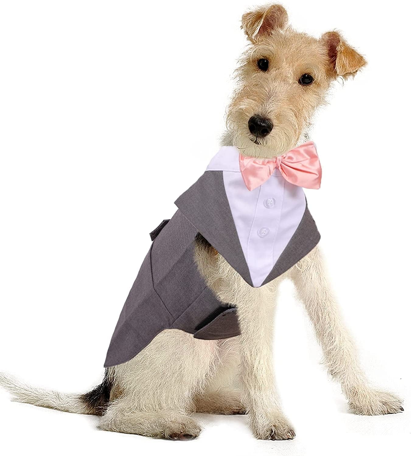 DORA BRIDAL Formal Dog Tuxedo for Medium Large Dogs, Labrador Pet Wedding Party Suit Outfit with Detachable Bowtie Collar Neckerchief Bandana, Dress-Up Halloween Costumes Handsome Elegant Cosplay Animals & Pet Supplies > Pet Supplies > Dog Supplies > Dog Apparel Dora Bridal Grey M=Chest Girth: 16.53''-20.86''; Length: 13.77'' 