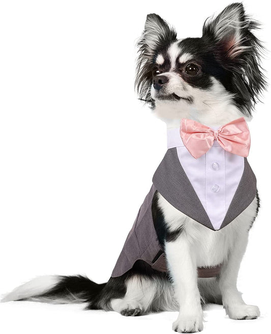 DORA BRIDAL Formal Dog Tuxedo for Medium Large Dogs, Labrador Pet Wedding Party Suit Outfit with Detachable Bowtie Collar Neckerchief Bandana, Dress-Up Halloween Costumes Handsome Elegant Cosplay Animals & Pet Supplies > Pet Supplies > Dog Supplies > Dog Apparel Dora Bridal Grey S=Chest Girth: 12.59''-16.53''; Length: 11.41'' 