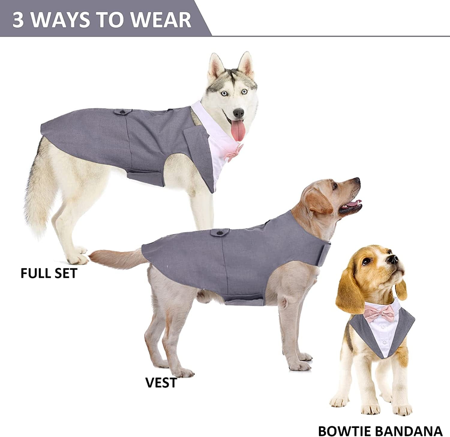 DORA BRIDAL Formal Dog Tuxedo for Medium Large Dogs, Labrador Pet Wedding Party Suit Outfit with Detachable Bowtie Collar Neckerchief Bandana, Dress-Up Halloween Costumes Handsome Elegant Cosplay Animals & Pet Supplies > Pet Supplies > Dog Supplies > Dog Apparel Dora Bridal   