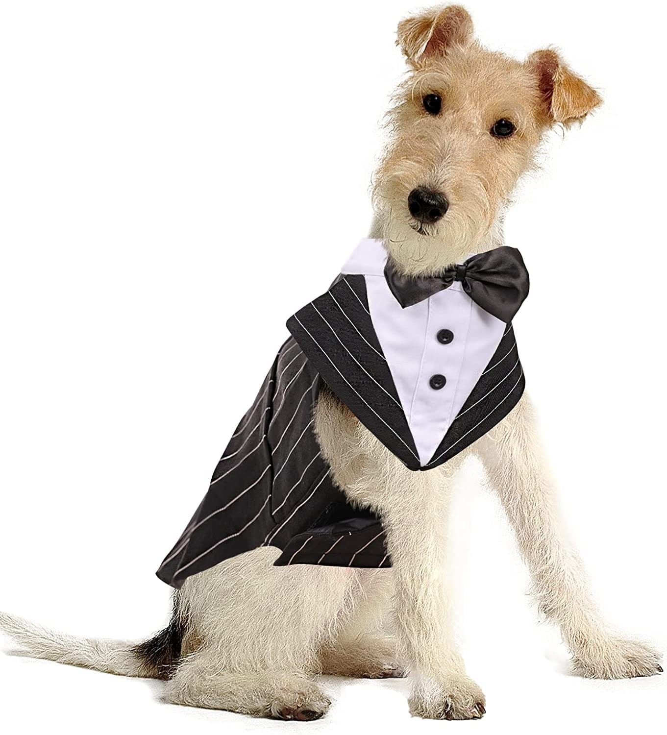 DORA BRIDAL Formal Dog Tuxedo for Medium Large Dogs, Labrador Pet Wedding Party Suit Outfit with Detachable Bowtie Collar Neckerchief Bandana, Dress-Up Halloween Costumes Handsome Elegant Cosplay Animals & Pet Supplies > Pet Supplies > Dog Supplies > Dog Apparel Dora Bridal Striped Black M=Chest Girth: 16.53''-20.86''; Length: 13.77'' 