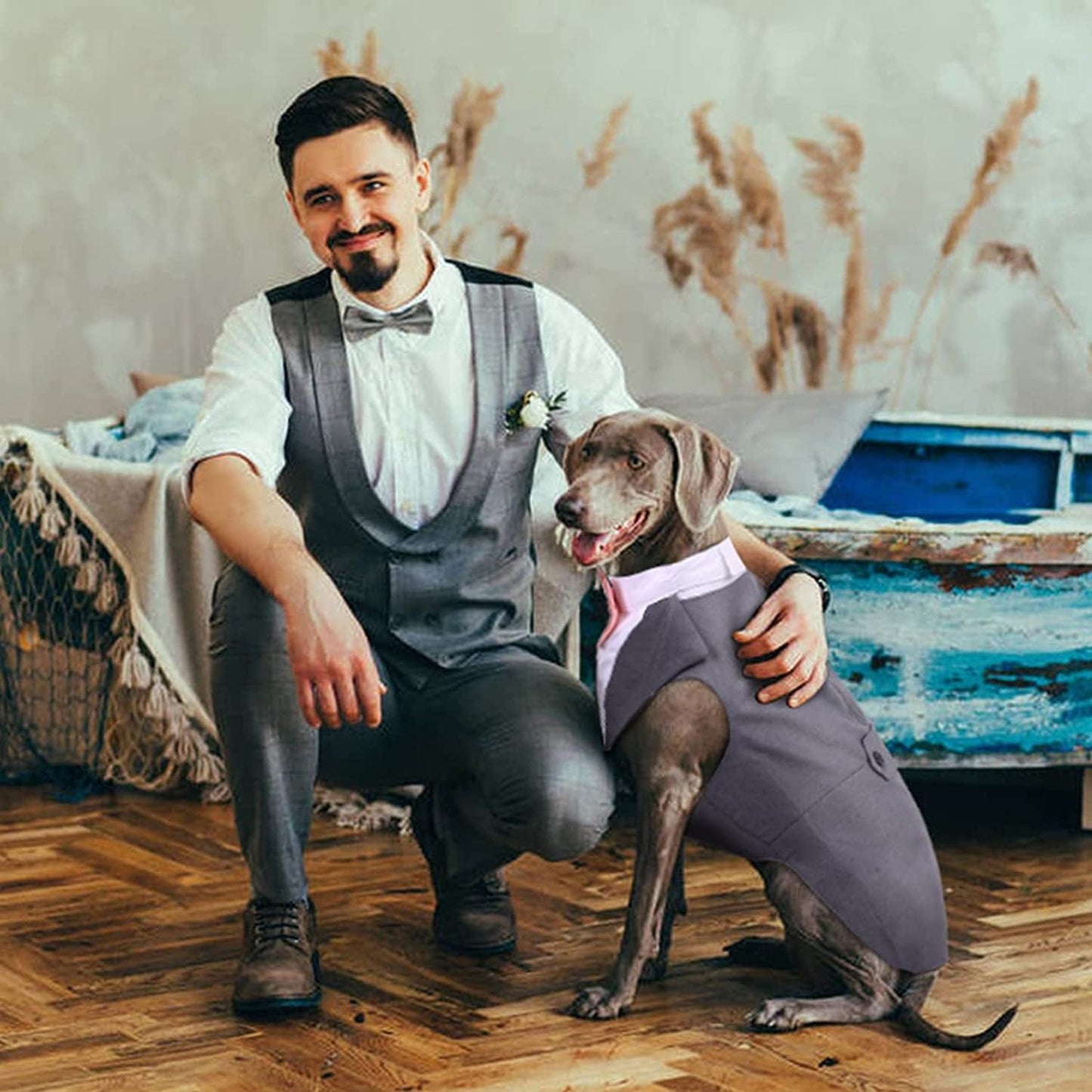 DORA BRIDAL Formal Dog Tuxedo for Medium Large Dogs, Labrador Pet Wedding Party Suit Outfit with Detachable Bowtie Collar Neckerchief Bandana, Dress-Up Halloween Costumes Handsome Elegant Cosplay Animals & Pet Supplies > Pet Supplies > Dog Supplies > Dog Apparel Dora Bridal   