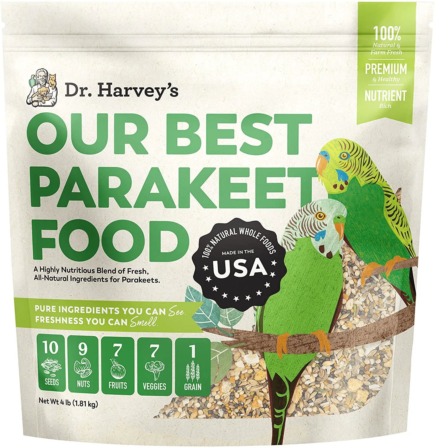 Dr. Harvey'S Our Best Parakeet Food, All Natural Daily Food for Budgies and Parakeets Animals & Pet Supplies > Pet Supplies > Bird Supplies > Bird Food Dr. Harvey's 4 Pound (Pack of 1)  