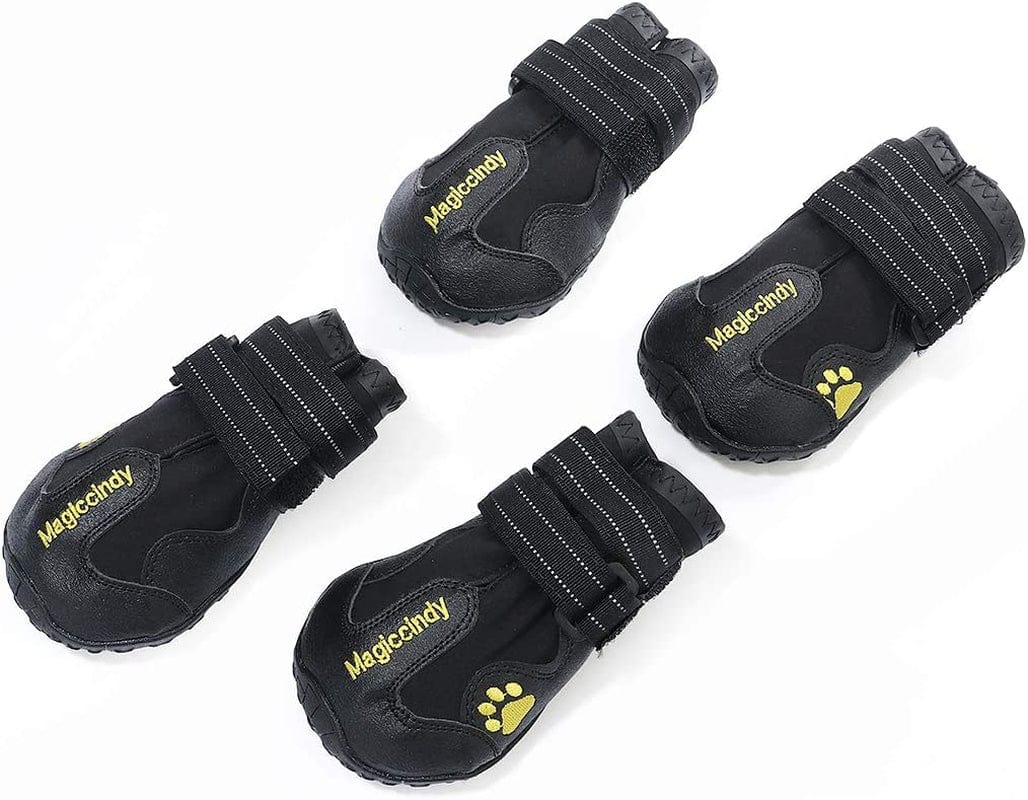 Dreamlzx Dog Shoes Walking on Ragged Pavement Paw Protectors Waterproof Rubber Sole anti Slip Snow Rain Booties Black Size L 4PCS Animals & Pet Supplies > Pet Supplies > Dog Supplies > Dog Apparel dreamlzx   