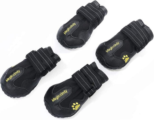 Dreamlzx Dog Shoes Walking on Ragged Pavement Paw Protectors Waterproof Rubber Sole anti Slip Snow Rain Booties Black Size L 4PCS Animals & Pet Supplies > Pet Supplies > Dog Supplies > Dog Apparel dreamlzx   
