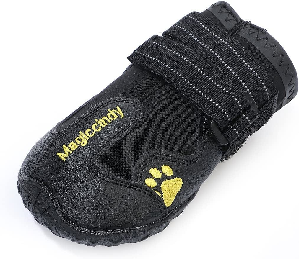 Dreamlzx Dog Shoes Walking on Ragged Pavement Paw Protectors Waterproof Rubber Sole anti Slip Snow Rain Booties Black Size L 4PCS Animals & Pet Supplies > Pet Supplies > Dog Supplies > Dog Apparel dreamlzx   