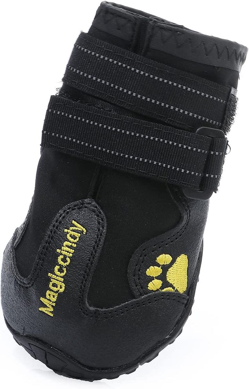 Dreamlzx Dog Shoes Walking on Ragged Pavement Paw Protectors Waterproof Rubber Sole anti Slip Snow Rain Booties Black Size L 4PCS Animals & Pet Supplies > Pet Supplies > Dog Supplies > Dog Apparel dreamlzx   
