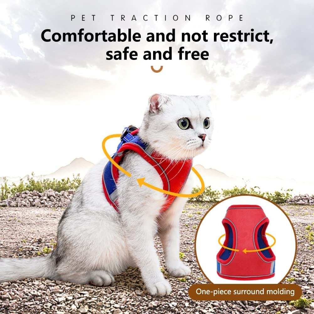 Dsstyles Dog Harness, Cat Harness,Adjustable Soft Padded Dog Vest,With Reflective Tape,Complimentary Traction Rope，Suitable for Pet Kitten Puppy Rabbit,Red Blue, Orange Blue Animals & Pet Supplies > Pet Supplies > Dog Supplies > Dog Apparel DSstyles   