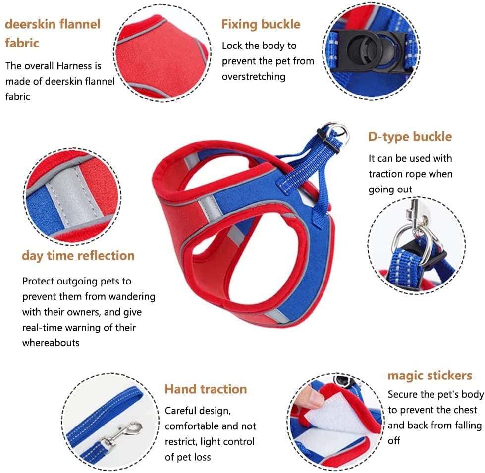 Dsstyles Dog Harness, Cat Harness,Adjustable Soft Padded Dog Vest,With Reflective Tape,Complimentary Traction Rope，Suitable for Pet Kitten Puppy Rabbit,Red Blue, Orange Blue Animals & Pet Supplies > Pet Supplies > Dog Supplies > Dog Apparel DSstyles   