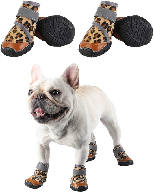 Due Felice Dog Boots Runing Walking Shoes for Medium Large Dogs Small Puppy,Pet Paw Protectors Anti-Slip/Waterproof/Reflective & Adjustable Straps for Snow Hot Pavement Wet Floor Animals & Pet Supplies > Pet Supplies > Dog Supplies > Dog Apparel Due Felice Leopard 6 