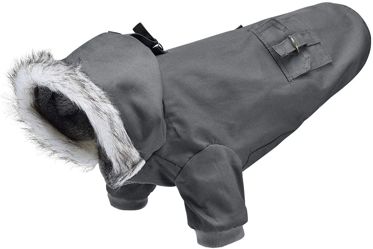 Dyaprwu Warm Dog Hooded Trench Coat Windproof Parka Jacket for Cold Weather (XXL 13.5-20Lbs, Black Grey) Animals & Pet Supplies > Pet Supplies > Dog Supplies > Dog Apparel AprilWu   