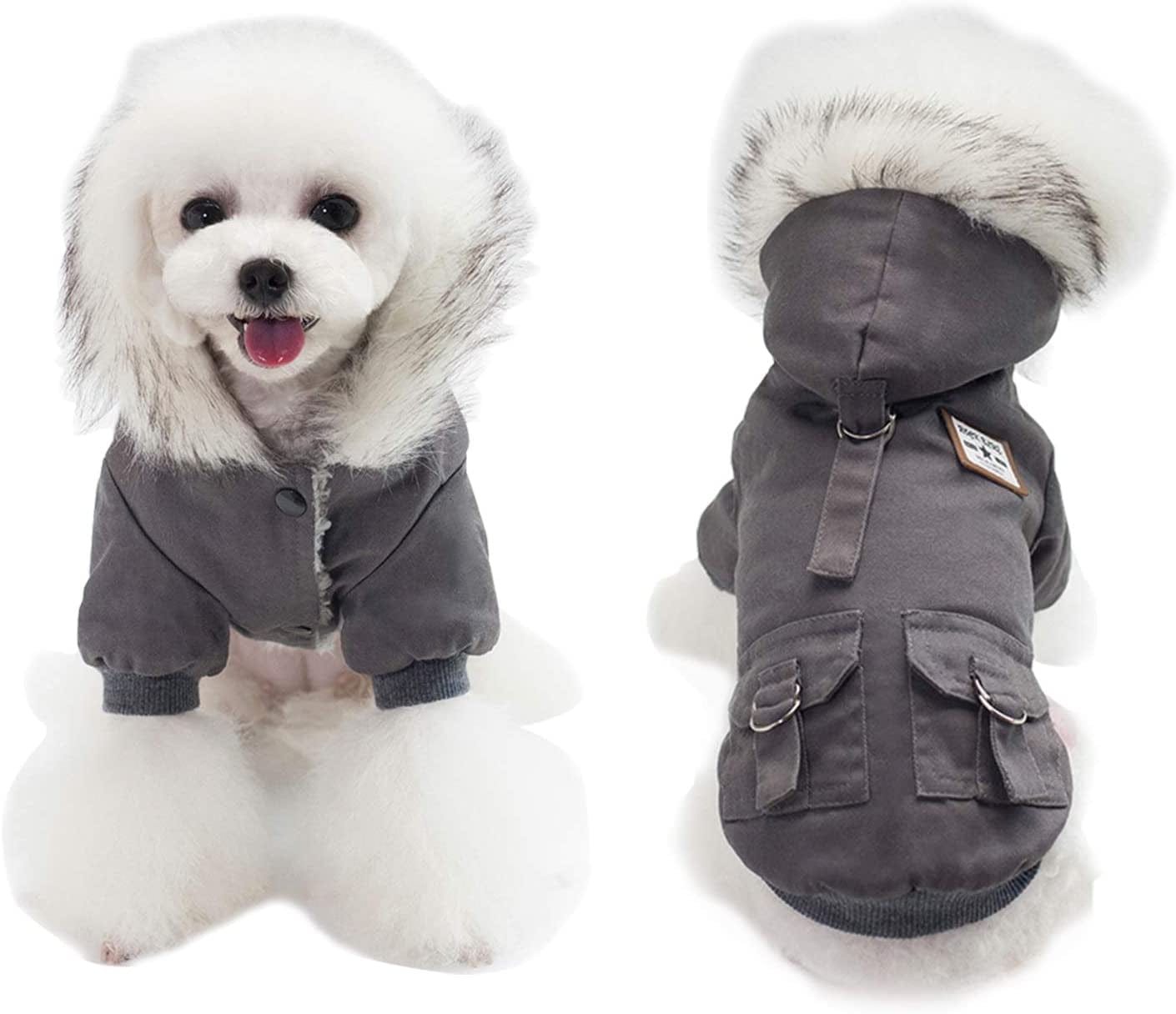 Dyaprwu Warm Dog Hooded Trench Coat Windproof Parka Jacket for Cold Weather (XXL 13.5-20Lbs, Black Grey) Animals & Pet Supplies > Pet Supplies > Dog Supplies > Dog Apparel AprilWu Black Grey Small ( Chest Girth : 12 in ) 