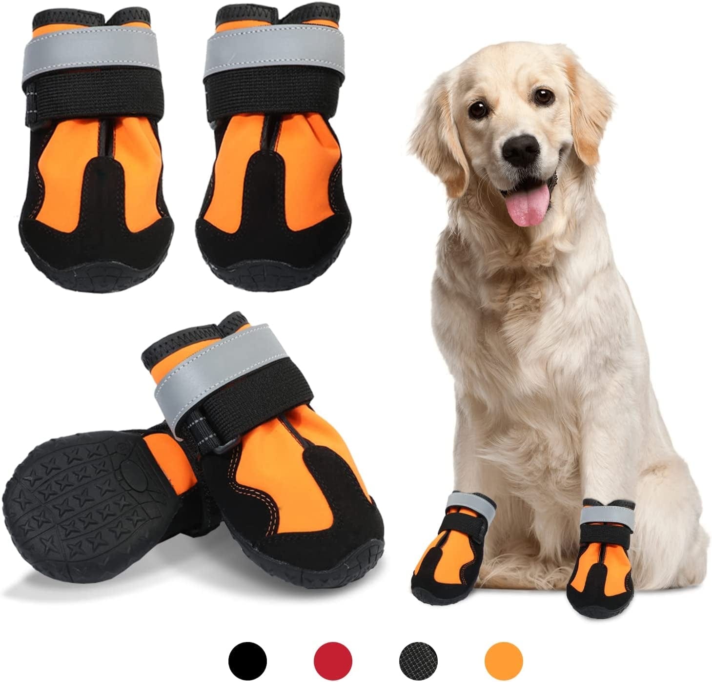 Dzmbeautyeast Dog Boots, Dog Shoes with Reflective Straps,Waterproof Paw Protector for Outdoor, Anti-Slip Breathable Mesh,4 Pcs (Size 8: 3.4" X 3.0" (L*W) for 74-88 Lbs, Orange) Animals & Pet Supplies > Pet Supplies > Dog Supplies > Dog Apparel DZMBeautyEast D-Orange Size 7: 3.2" x 2.8" (L*W) for 63-75 lbs 