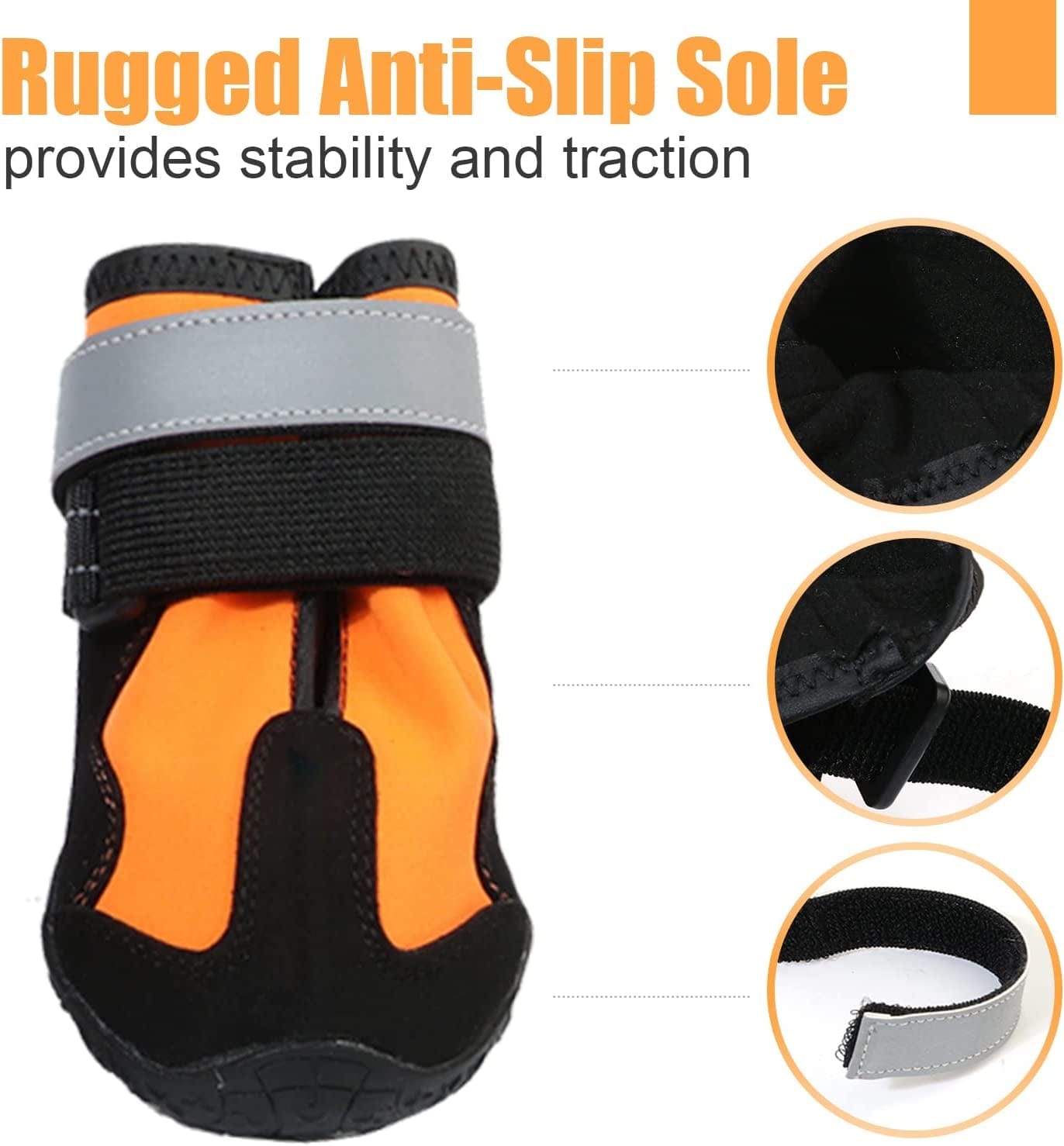 Dzmbeautyeast Dog Boots, Dog Shoes with Reflective Straps,Waterproof Paw Protector for Outdoor, Anti-Slip Breathable Mesh,4 Pcs (Size 8: 3.4" X 3.0" (L*W) for 74-88 Lbs, Orange) Animals & Pet Supplies > Pet Supplies > Dog Supplies > Dog Apparel DZMBeautyEast   