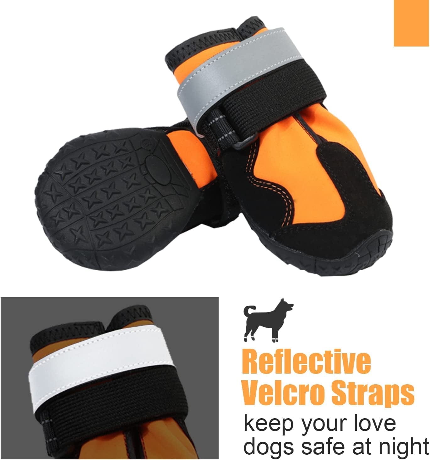 Dzmbeautyeast Dog Boots, Dog Shoes with Reflective Straps,Waterproof Paw Protector for Outdoor, Anti-Slip Breathable Mesh,4 Pcs (Size 8: 3.4" X 3.0" (L*W) for 74-88 Lbs, Orange) Animals & Pet Supplies > Pet Supplies > Dog Supplies > Dog Apparel DZMBeautyEast   