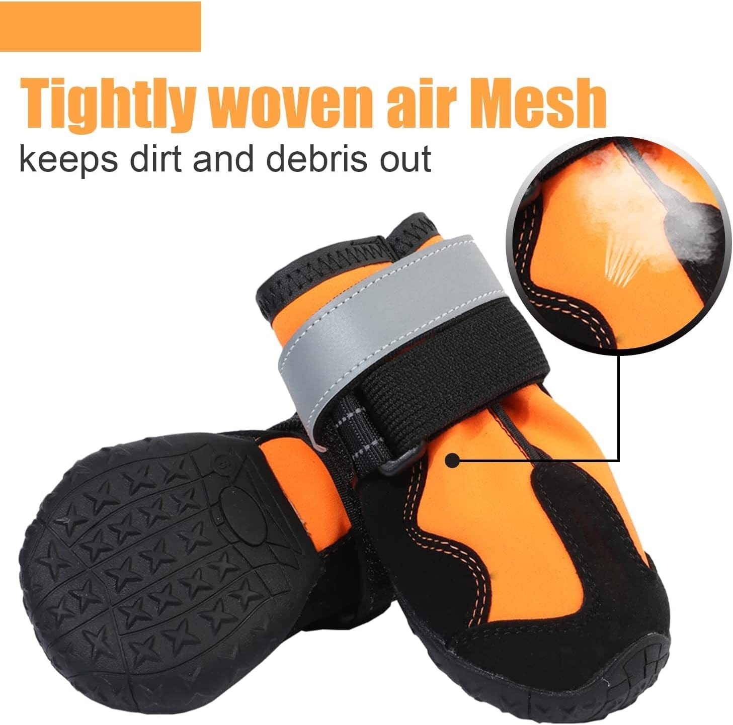 Dzmbeautyeast Dog Boots, Dog Shoes with Reflective Straps,Waterproof Paw Protector for Outdoor, Anti-Slip Breathable Mesh,4 Pcs (Size 8: 3.4" X 3.0" (L*W) for 74-88 Lbs, Orange) Animals & Pet Supplies > Pet Supplies > Dog Supplies > Dog Apparel DZMBeautyEast   