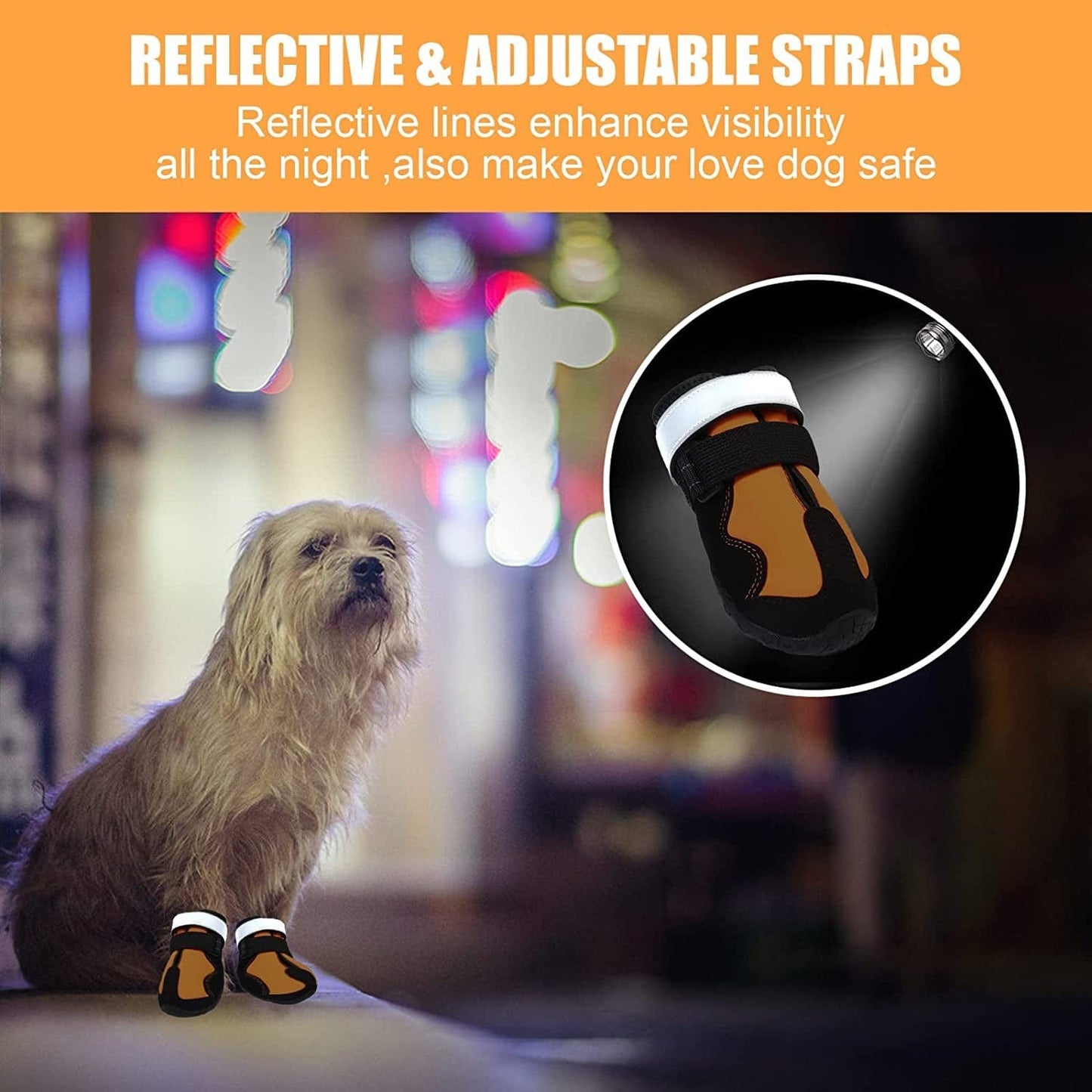 Dzmbeautyeast Dog Boots, Dog Shoes with Reflective Straps,Waterproof Paw Protector for Outdoor, Anti-Slip Breathable Mesh,4 Pcs (Size 8: 3.4" X 3.0" (L*W) for 74-88 Lbs, Orange) Animals & Pet Supplies > Pet Supplies > Dog Supplies > Dog Apparel DZMBeautyEast   