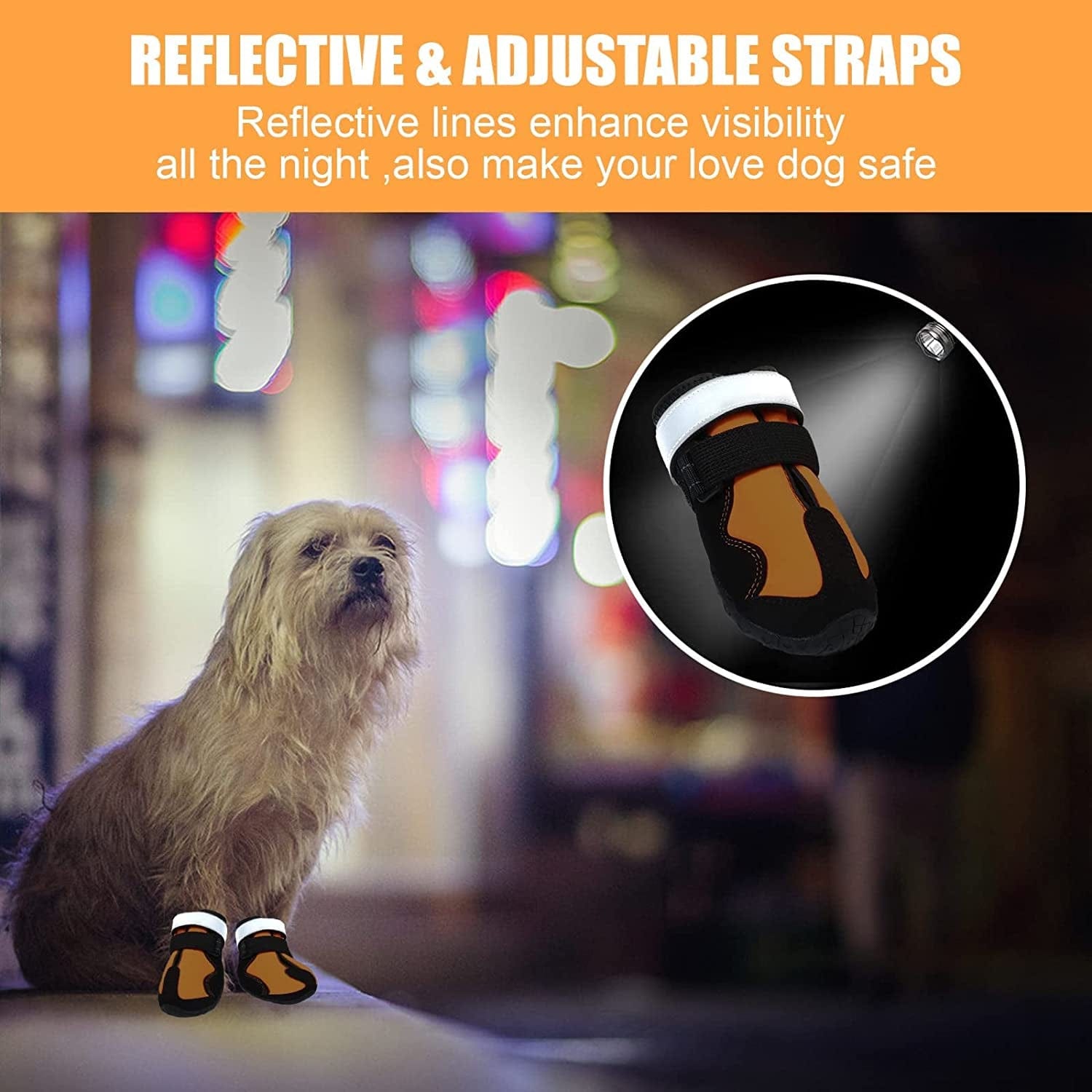 Dzmbeautyeast Dog Boots, Dog Shoes with Reflective Straps,Waterproof Paw Protector for Outdoor, Anti-Slip Breathable Mesh,4 Pcs (Size 8: 3.4" X 3.0" (L*W) for 74-88 Lbs, Orange) Animals & Pet Supplies > Pet Supplies > Dog Supplies > Dog Apparel DZMBeautyEast   