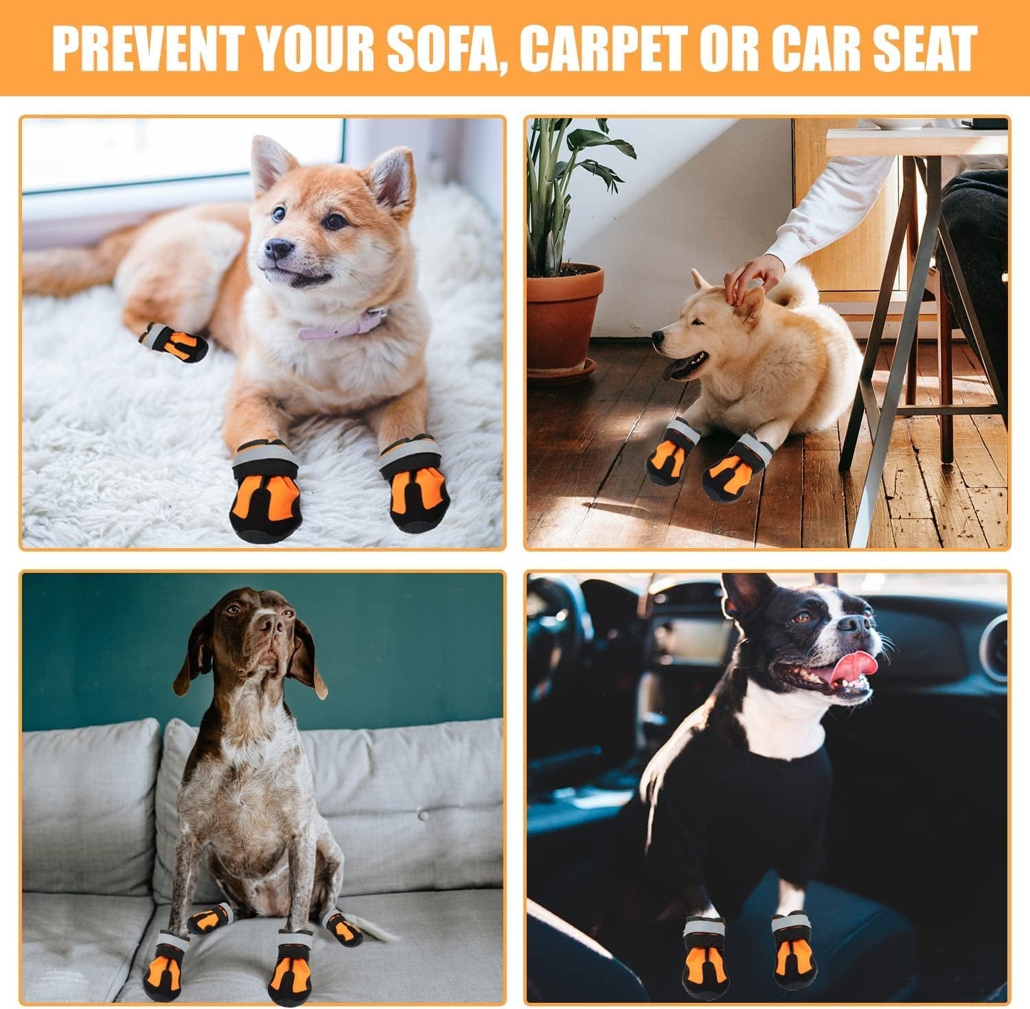 Dzmbeautyeast Dog Boots, Dog Shoes with Reflective Straps,Waterproof Paw Protector for Outdoor, Anti-Slip Breathable Mesh,4 Pcs (Size 8: 3.4" X 3.0" (L*W) for 74-88 Lbs, Orange) Animals & Pet Supplies > Pet Supplies > Dog Supplies > Dog Apparel DZMBeautyEast   