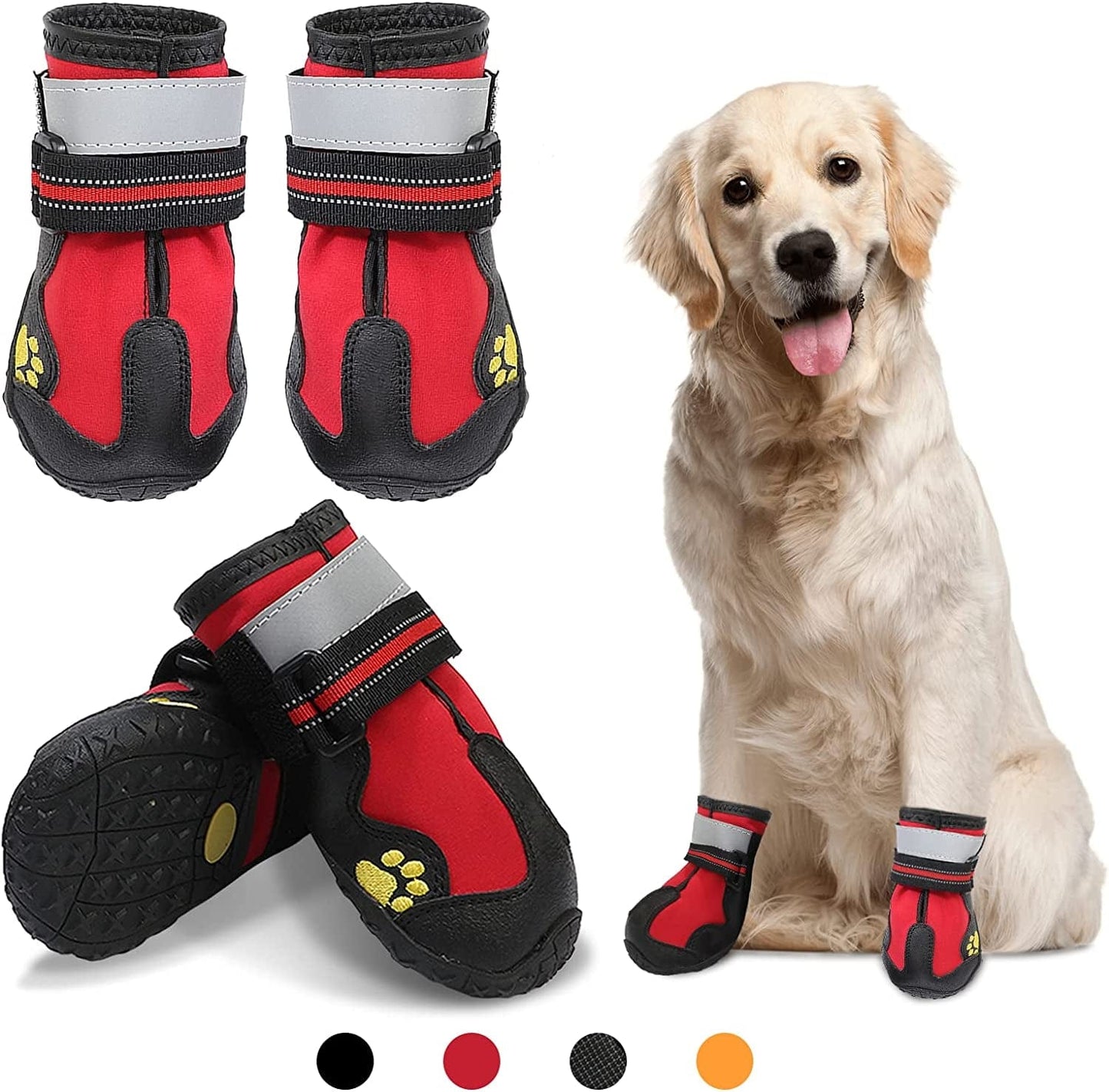 Dzmbeautyeast Dog Boots, Dog Shoes with Reflective Straps,Waterproof Paw Protector for Outdoor, Anti-Slip Breathable Mesh,4 Pcs (Size 8: 3.4" X 3.0" (L*W) for 74-88 Lbs, Orange) Animals & Pet Supplies > Pet Supplies > Dog Supplies > Dog Apparel DZMBeautyEast B-Red Size 7: 3.2" x 2.8" (L*W) for 63-75 lbs 
