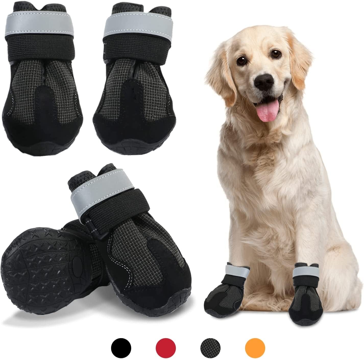 Dzmbeautyeast Dog Boots, Dog Shoes with Reflective Straps,Waterproof Paw Protector for Outdoor, Anti-Slip Breathable Mesh,4 Pcs (Size 8: 3.4" X 3.0" (L*W) for 74-88 Lbs, Orange) Animals & Pet Supplies > Pet Supplies > Dog Supplies > Dog Apparel DZMBeautyEast C-Murky Black Size 6: 3.0" x 2.6" (L*W) for 52-65 lbs 
